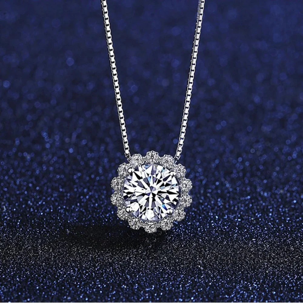 Certified 1ct. t.w. Moissanite Diamond Halo Necklace NEW M